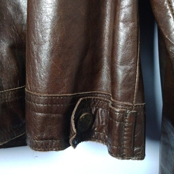 Hugo Buscati Leather Trucker Jacket Vintage Retro 70s Sz Med* Brown Snaps Lined - Picture 13 of 16